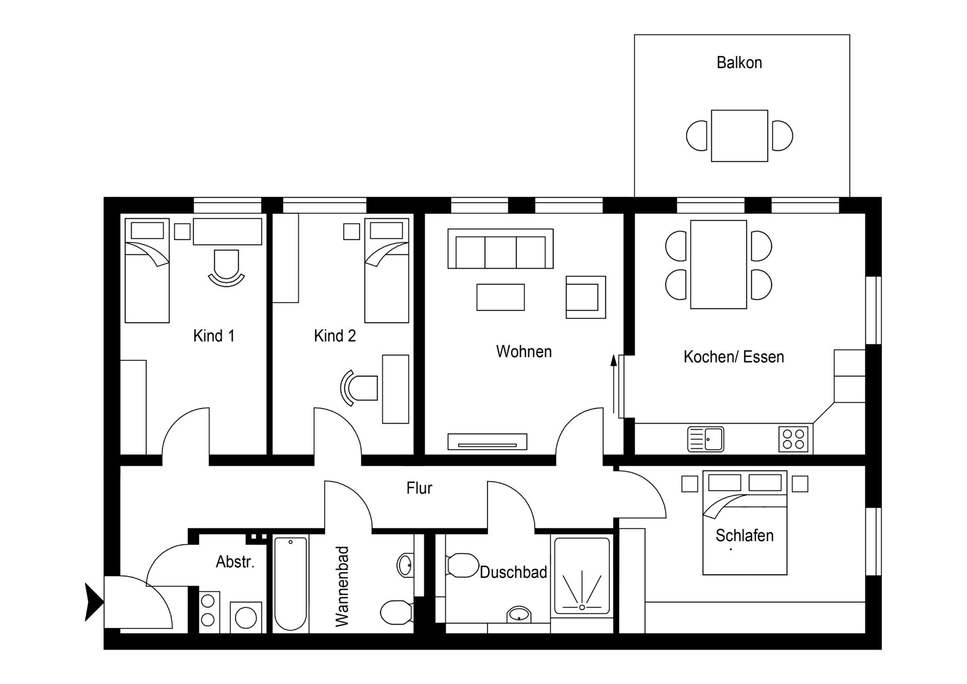 4 Zimmer | 1. Obergeschoss | Gartenseite - 105,89 m² Wohnfläche