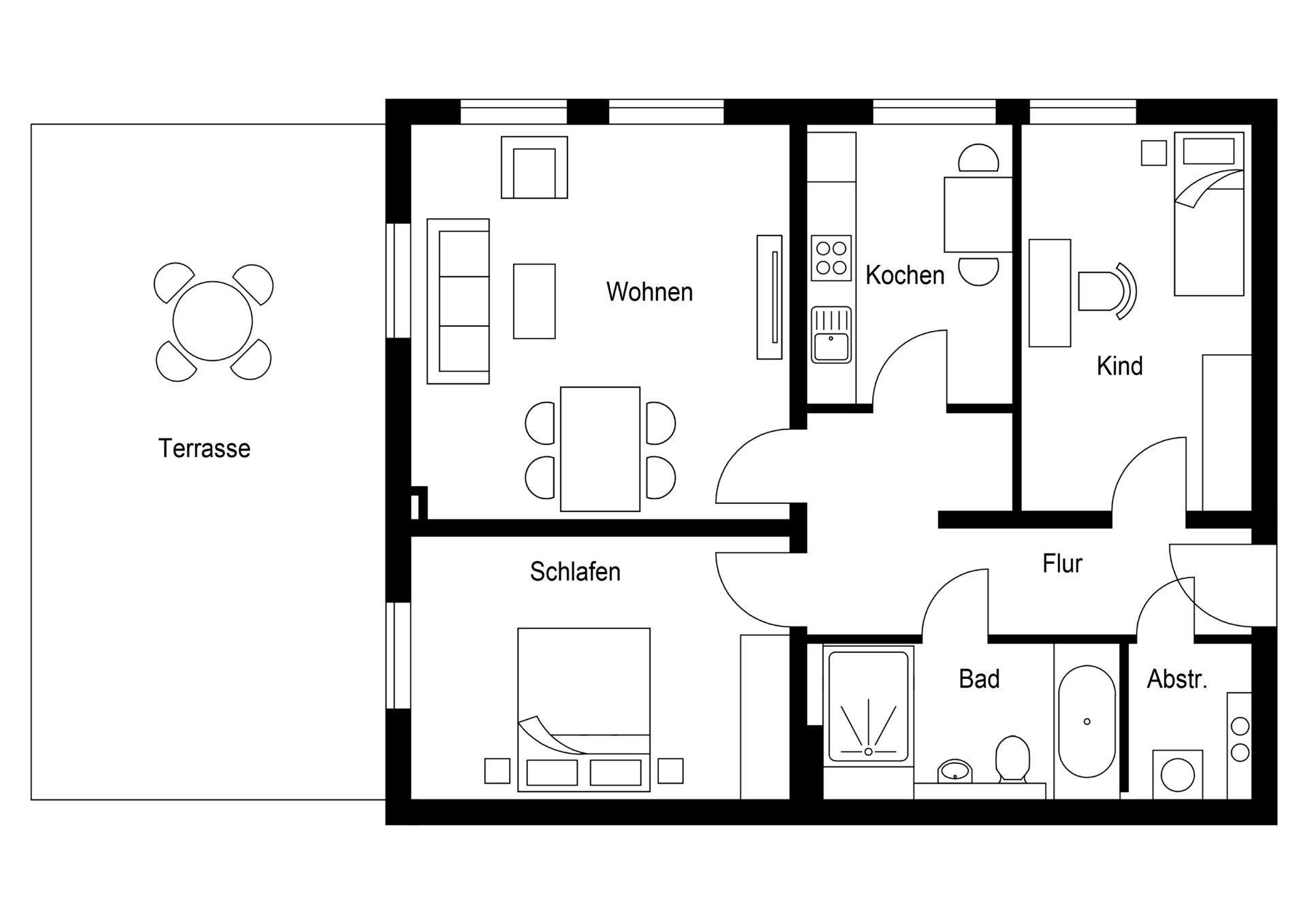 3 Zimmer | 1. Dachgeschoss | Gartenseite - 92,27 m² Wohnfläche